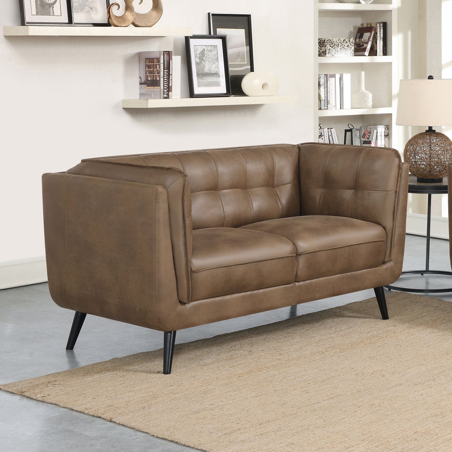 Thatcher Upholstered Tuxedo Arm Tufted Loveseat Brown