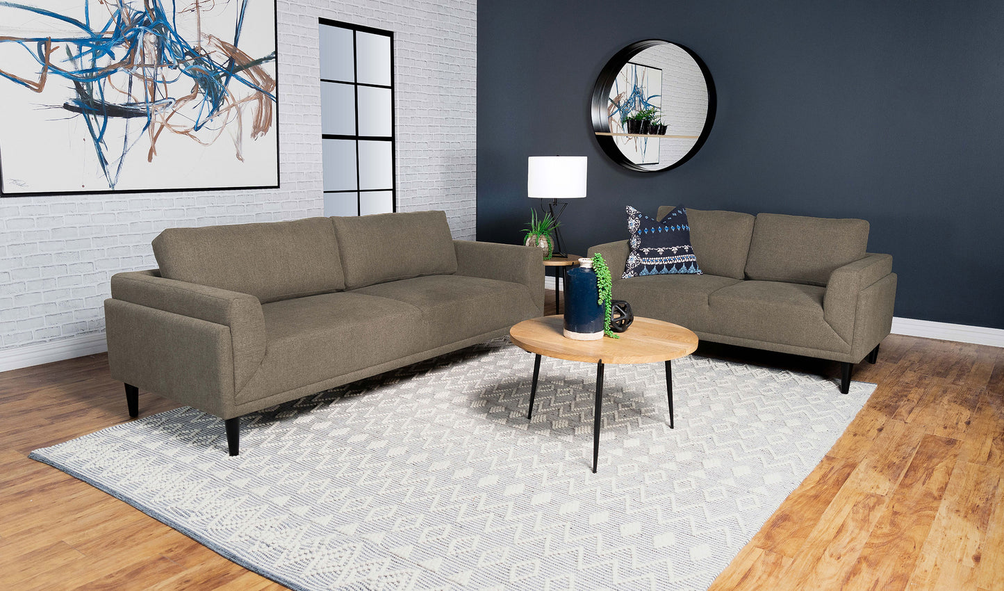 Rilynn 2-piece Upholstered Track Arm Sofa Set Brown