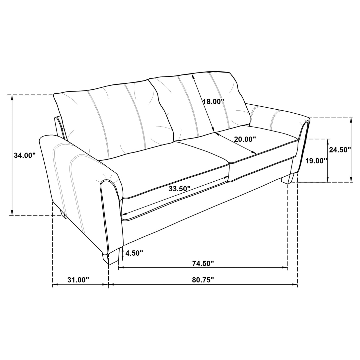 Davis Upholstered Rolled Arm Sofa Grey