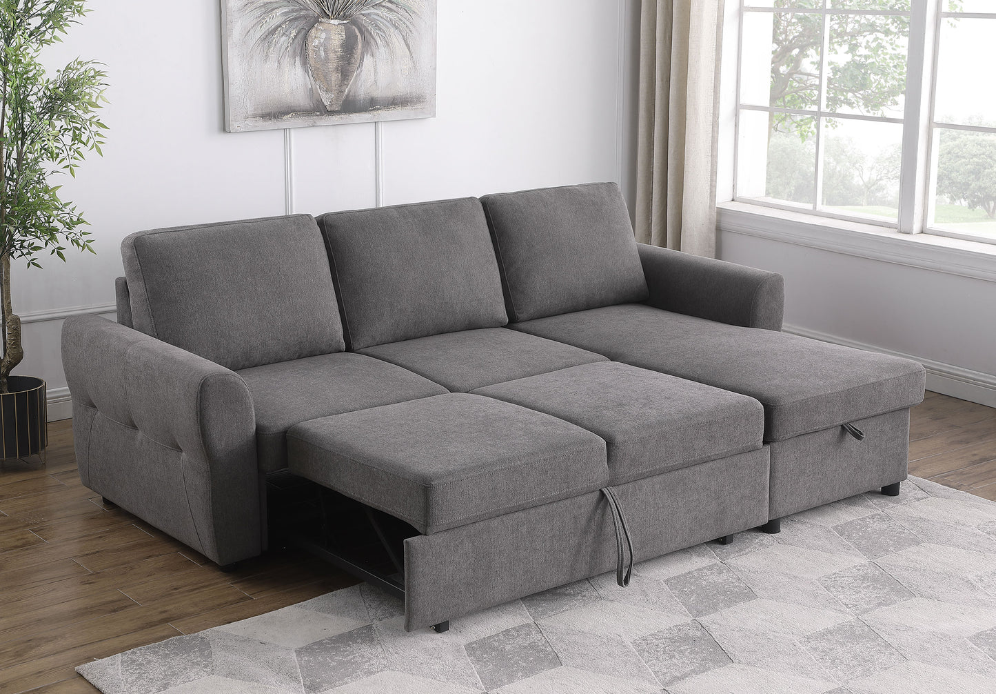 Samantha Upholstered Storage Sleeper Sectional Sofa Grey