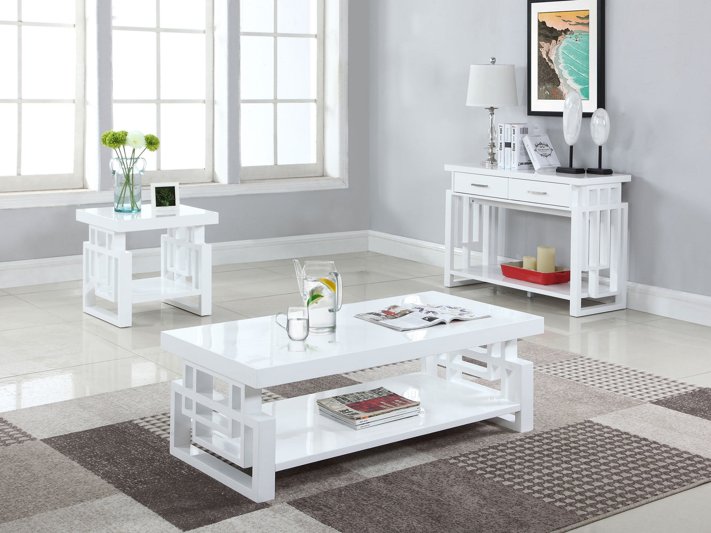 Schmitt Rectangular Side End Table White High Gloss