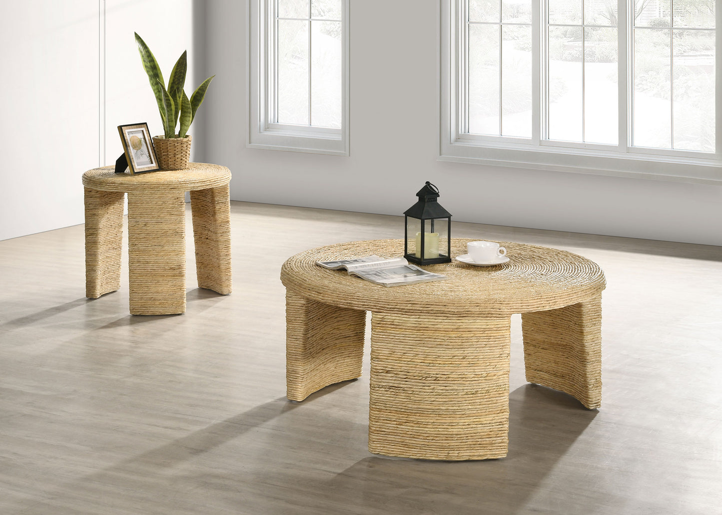 Artina Woven Rattan Round Side End Table Natural Brown