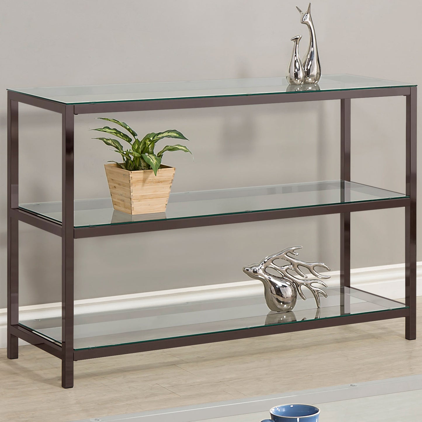 Trini 2-shelf Glass Top Entryway Console Table Black Nickel