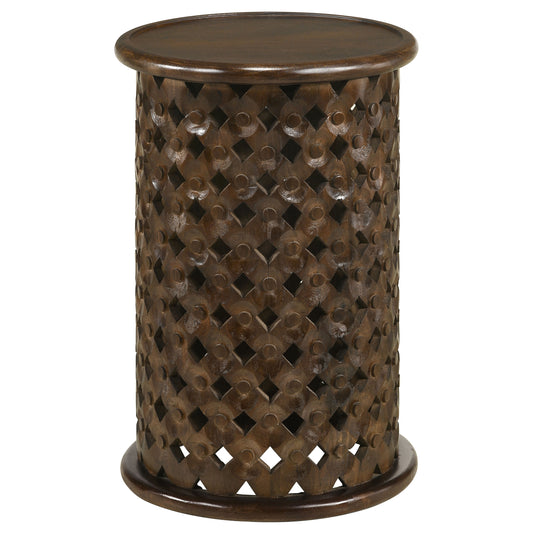 Krish 24-inch Round Mango Wood Side Table Dark Brown