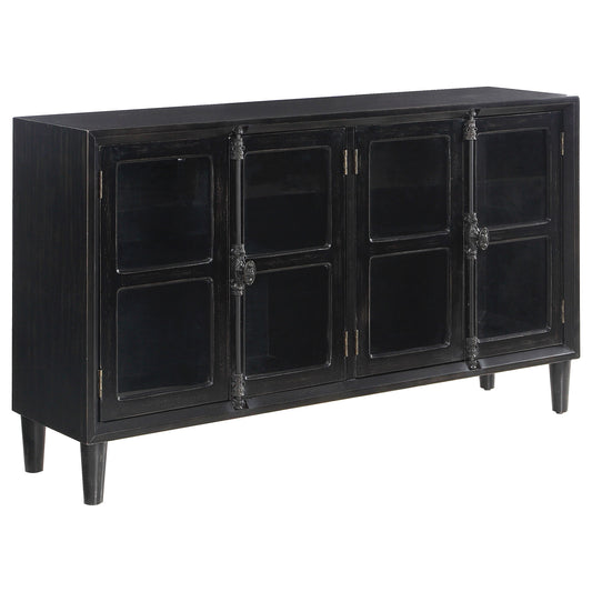 Sylvia 4-door Wood Lattice Accent Storage Cabinet Black