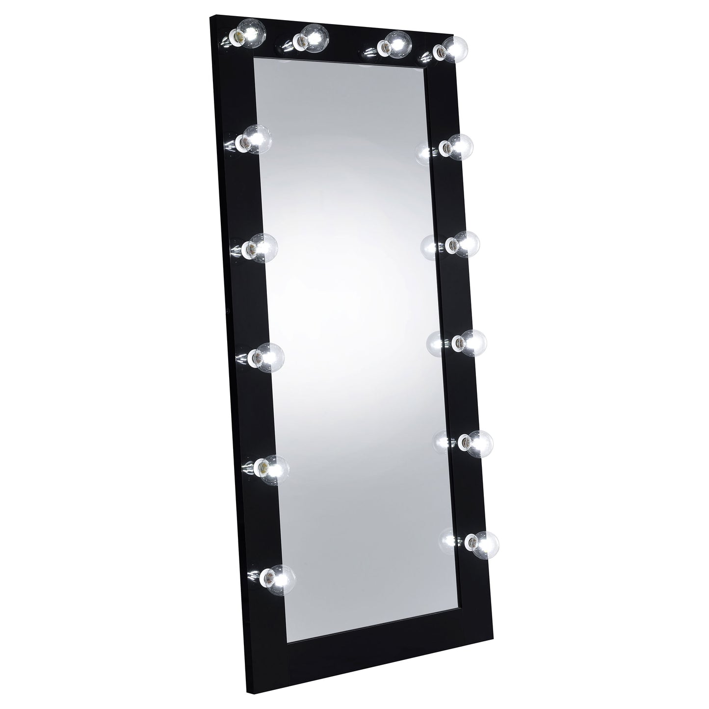 Zayan 32 x 71 Inch Floor Mirror LED Lighting Black Gloss